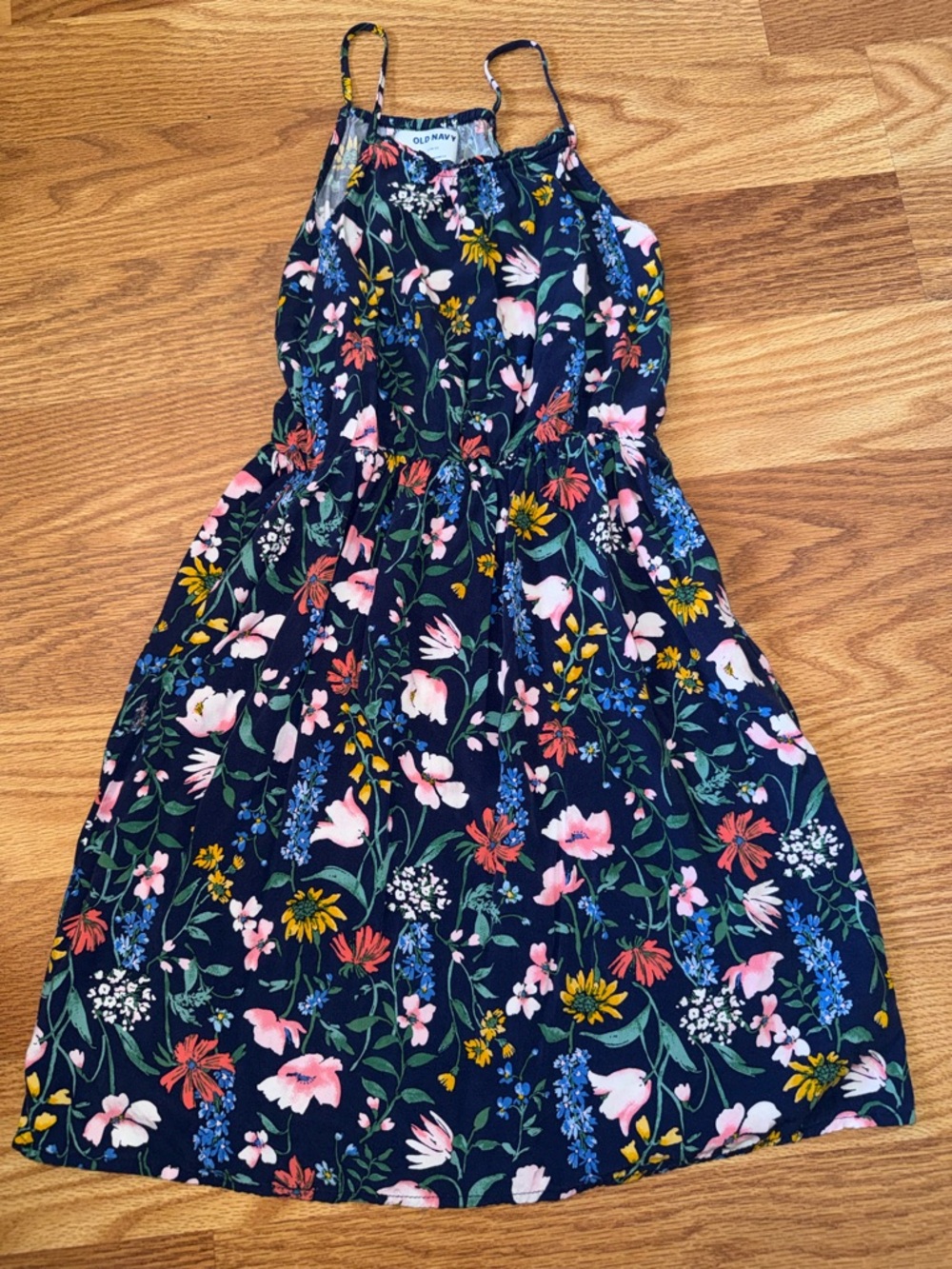 Old Navy Navy Floral Sundress with Pink, Yellow, Blue, Green Accents